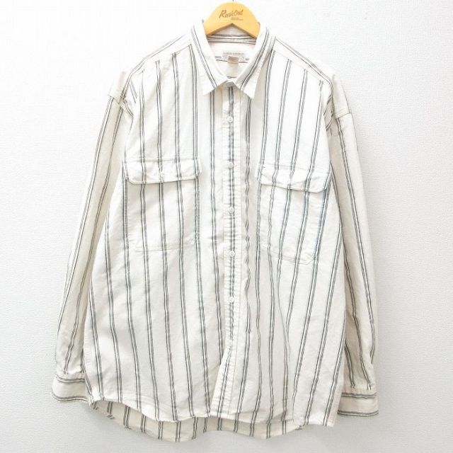XL★古着 バナナリパブリック BANANA REPUBLIC 長袖 ブランド シャツ メンズ 90年代 90s 大きいサイズ 白 ホワイト ストライプ 25feb17 中古 トップス