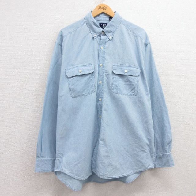 XL★古着 ギャップ GAP 長袖 ブランド シャツ メンズ 90年代 90s コットン ボタンダウン 薄紺 ネイビー 25feb18 中古 トップス