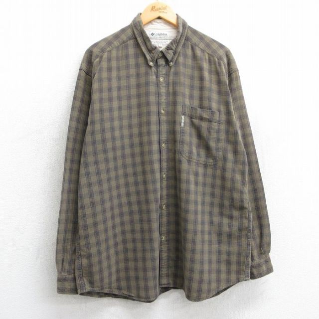 XL★古着 コロンビア COLUMBIA 長袖 ブランド シャツ メンズ 00年代 00s コットン ボタンダウン 濃緑他 グリーン チェック 25feb18 中古 トップス