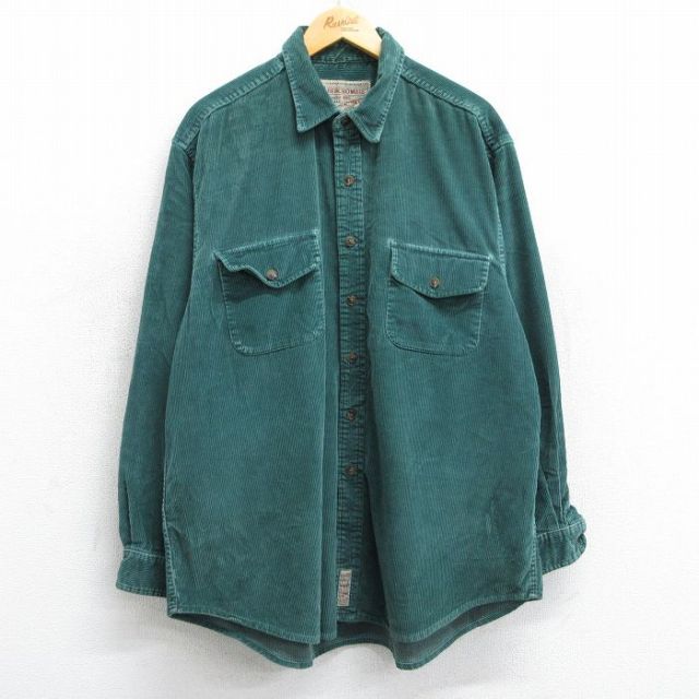 XL★古着 アバクロンビー Abercrombie&fitch 長袖 ブランド シャツ メンズ 90年代 90s コーデュロイ 太畝 大きいサイズ ロング丈 USA製 緑 グリーン 25feb18 中古 トップス