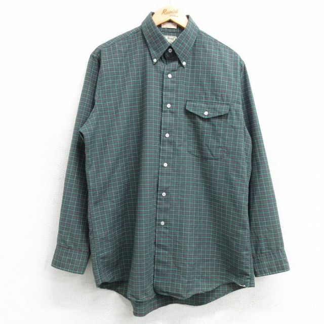 XL★古着 エルエルビーン LLBEAN 長袖 ブランド シャツ メンズ 80年代 80s ロング丈 ボタンダウン USA製 緑他 グリーン チェック 25feb19 中古 トップス