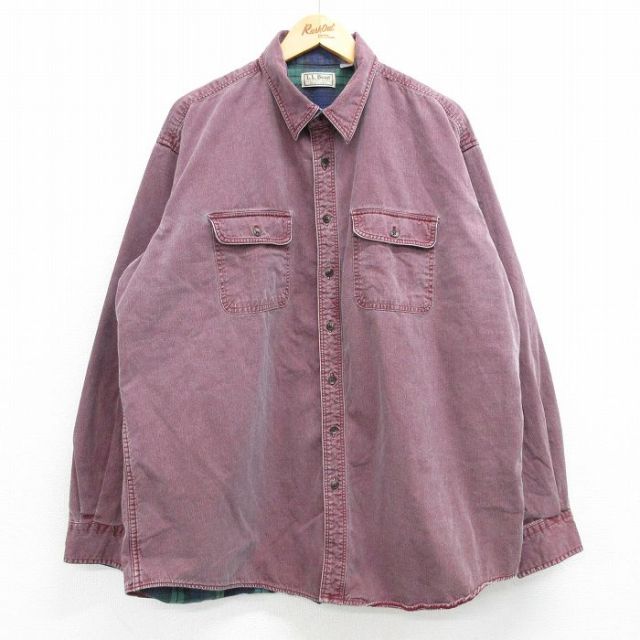 XL★古着 エルエルビーン LLBEAN 長袖 ブランド シャツ メンズ 80年代 80s 大きいサイズ USA製 エンジ 内側フランネル 25feb19 中古 トップス
