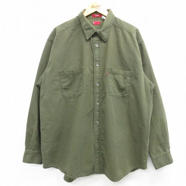 XL★古着 リーバイス Levis 長袖 ブランド シャツ メンズ 大きいサイズ ロング丈 コットン 緑 グリーン 25feb19 中古 トップス