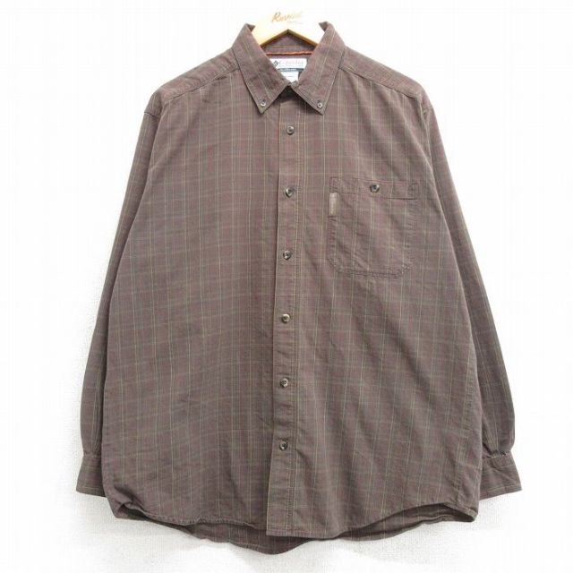 L★古着 コロンビア COLUMBIA 長袖 ブランド シャツ メンズ 00年代 00s コットン ボタンダウン 茶他 ブラウン チェック 25feb19 中古 トップス