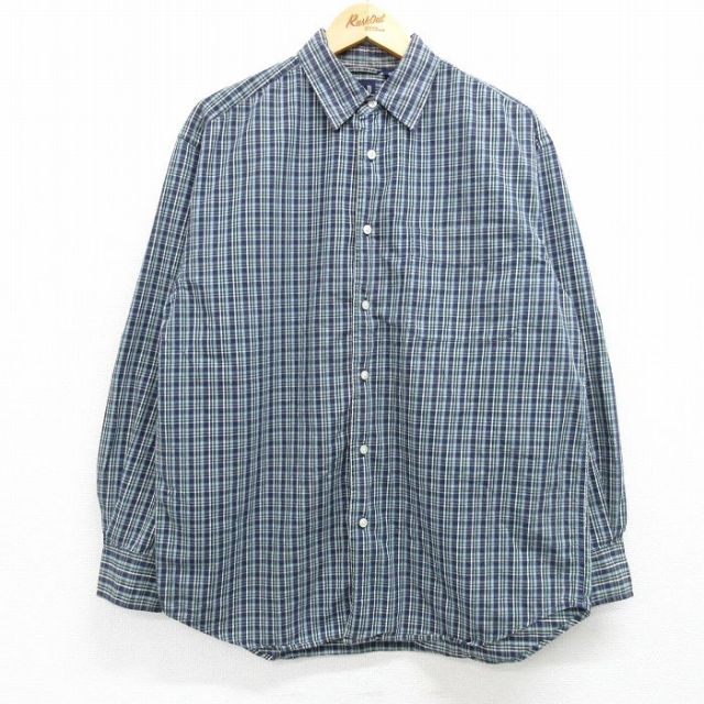 L★古着 ギャップ GAP 長袖 ブランド シャツ メンズ 00年代 00s コットン 紺他 ネイビー チェック 25feb19 中古 トップス
