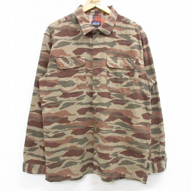 XL★古着 パタゴニア patagonia 長袖 ブランド シャツ メンズ オーガニックコットン 茶他 ブラウン 迷彩 25feb19 中古 トップス