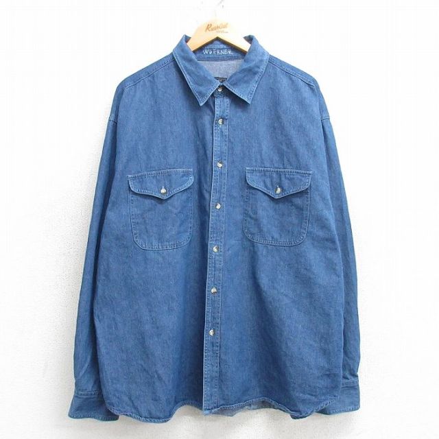 XL★古着 バナナリパブリック BANANA REPUBLIC 長袖 ブランド シャツ メンズ コットン 紺 ネイビー デニム 25feb19 中古 トップス