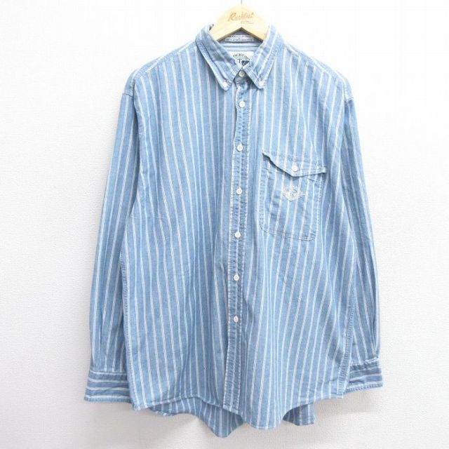 XL★古着 ドッカーズ 長袖 ブランド シャツ メンズ 90年代 90s ワンポイントロゴ コットン ボタンダウン 薄紺他 ネイビー ストライプ 25feb20 中古 トップス
