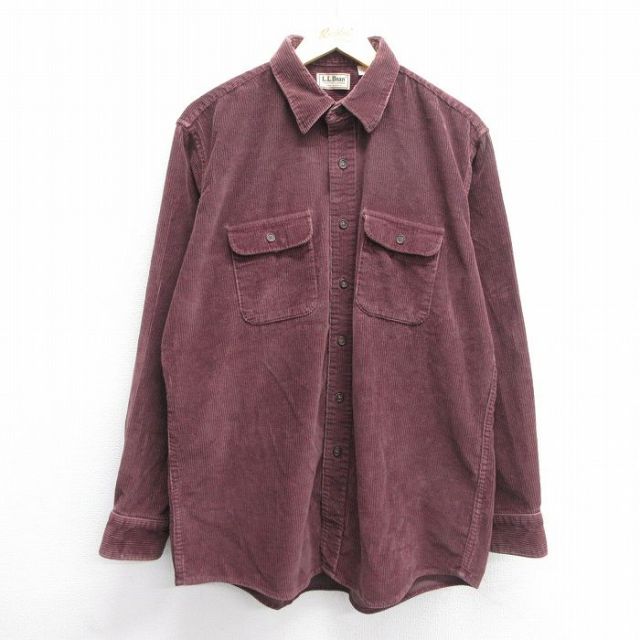【50%OFF】XL★古着 エルエルビーン LLBEAN 長袖 ブランド シャツ メンズ 80年代 80s コーデュロイ 太畝 USA製 紫 パープル 【spe】 25feb20 中古 トップス
