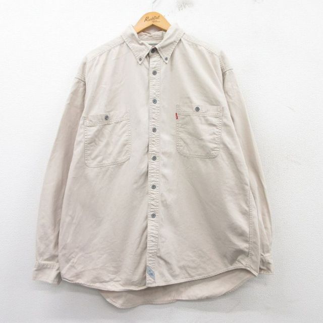 XL★古着 リーバイス Levis 長袖 ブランド シャツ メンズ 00年代 00s 大きいサイズ ロング丈 コットン 生成り 25feb20 中古 トップス