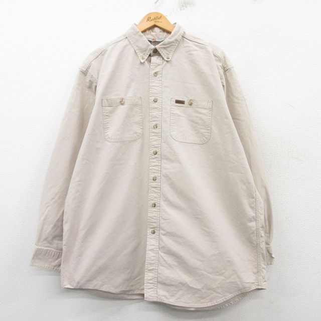 XL★古着 カーハート Carhartt 長袖 ブランド シャツ メンズ 90年代 90s 大きいサイズ ロング丈 ボタンダウン USA製 生成り 【spe】 25feb20 中古 トップス