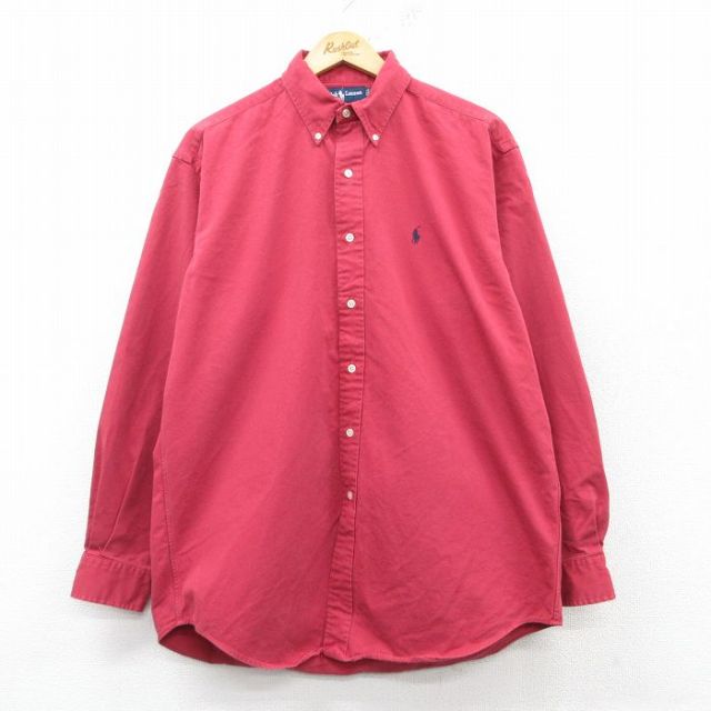 XL★古着 ラルフローレン Ralph Lauren 長袖 ブランド シャツ メンズ 90年代 90s BLAKE ワンポイントロゴ 大きいサイズ コットン ボタンダウン 赤 レッド 25feb20 中古 トップス
