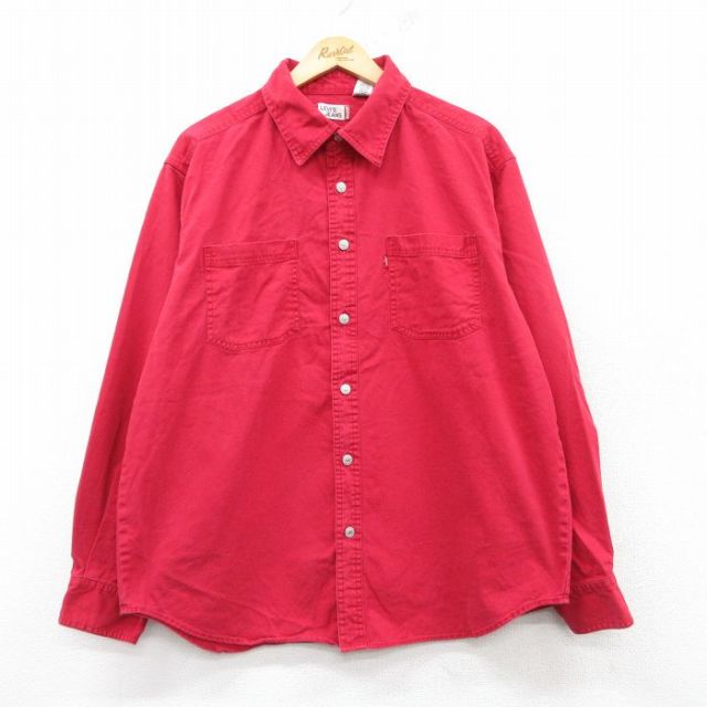 【50%OFF】XL★古着 リーバイス Levis 長袖 ブランド シャツ メンズ 大きいサイズ コットン 赤 レッド 25feb20 中古 トップス