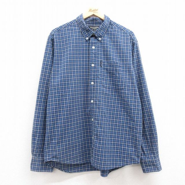 XL★古着 アバクロンビー Abercrombie&fitch 長袖 ブランド シャツ メンズ 00年代 00s コットン ボタンダウン 紺他 ネイビー チェック 25feb20 中古 トップス