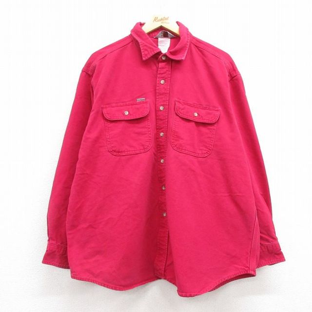 【50%OFF】XL★古着 カーハート Carhartt 長袖 ブランド シャツ メンズ ダック地 大きいサイズ 赤 レッド 25feb20 中古 トップス