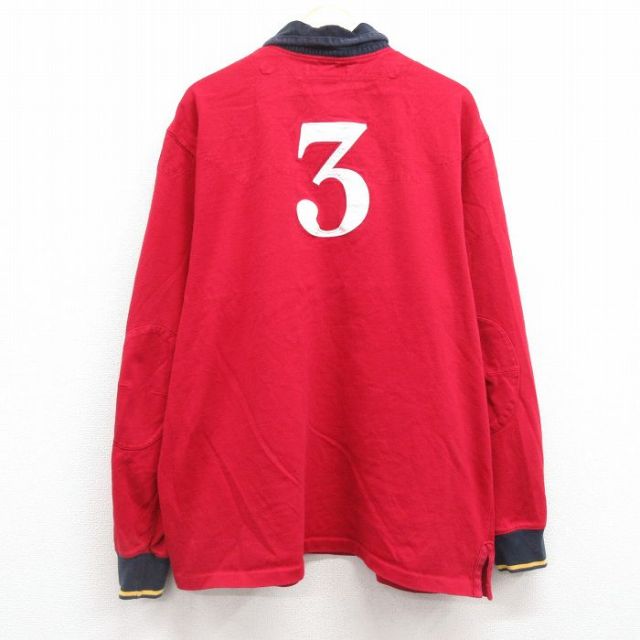 XL★古着 ラルフローレン Ralph Lauren 長袖 ブランド ラガー シャツ メンズ ビッグロゴ 3 ヒジ当て コットン 赤他 レッド 【spe】 25feb20 中古 トップス