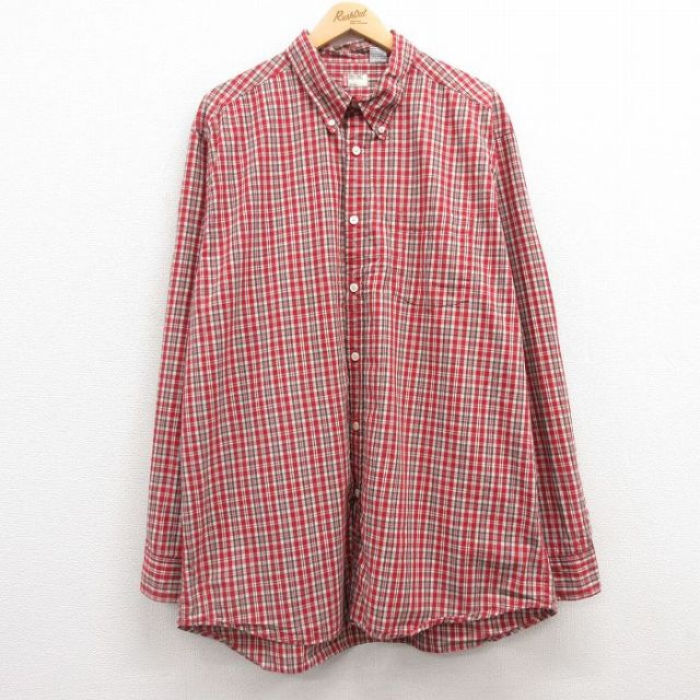 XL★古着 リーバイス Levis 長袖 ブランド シャツ メンズ レッドタグ 大きいサイズ ロング丈 コットン ボタンダウン 赤他 レッド チェック 25feb20 中古 トップス