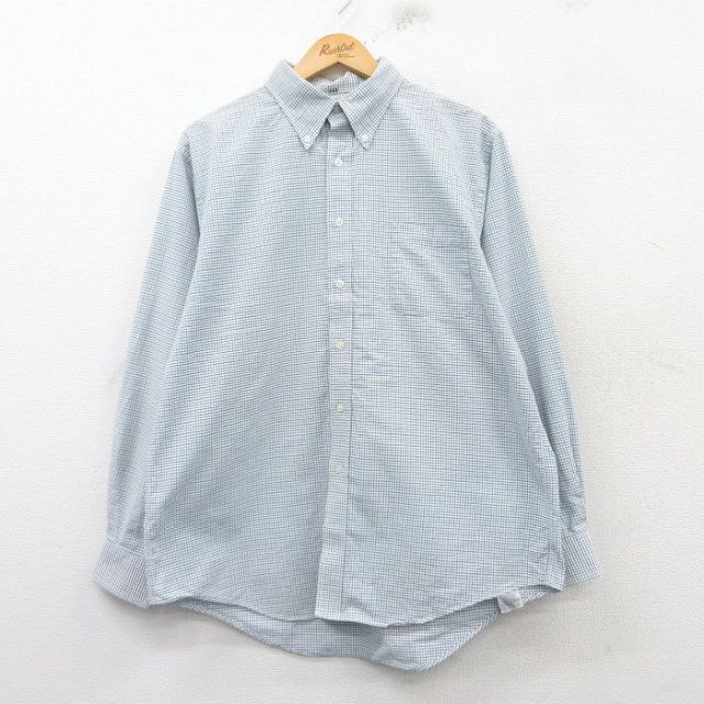 XL★古着 ランズエンド 長袖 ブランド シャツ メンズ 00年代 00s コットン ボタンダウン 青他 ブルー チェック 25feb20 中古 トップス