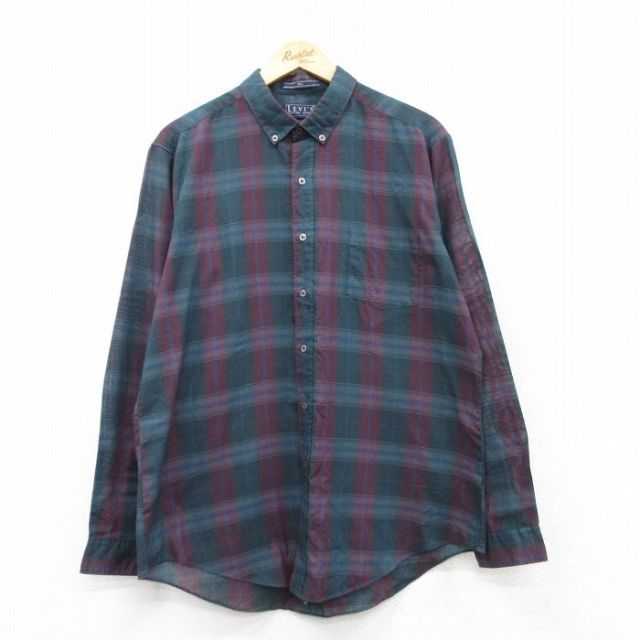 【50%OFF】L★古着 リーバイス Levis 長袖 ブランド シャツ メンズ 90年代 90s ボタンダウン エンジ他 チェック 25feb20 中古 トップス