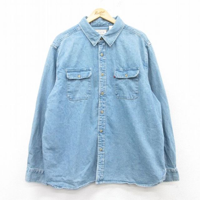 XL★古着 リーバイス Levis 長袖 ブランド シャツ メンズ 大きいサイズ コットン 紺 ネイビー デニム 25feb20 中古 トップス