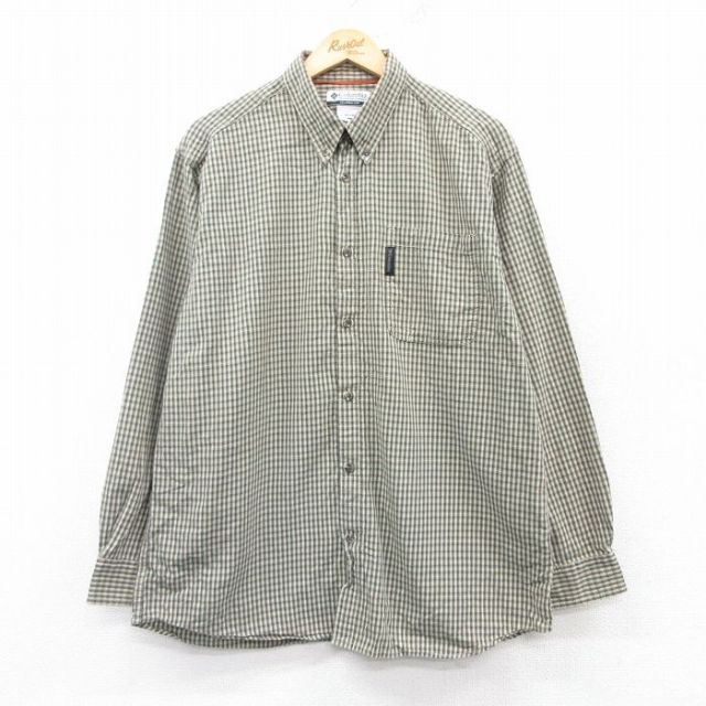 L★古着 コロンビア COLUMBIA 長袖 ブランド シャツ メンズ 00年代 00s コットン ボタンダウン 緑他 グリーン チェック 25feb20 中古 トップス