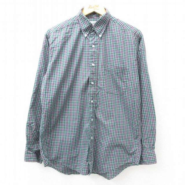 L★古着 エルエルビーン LLBEAN 長袖 ブランド シャツ メンズ 80年代 80s コットン ボタンダウン 緑他 グリーン チェック 25feb22 中古 トップス