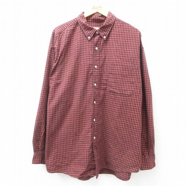 【50%OFF】XL★古着 エディーバウアー 長袖 ブランド シャツ メンズ 00年代 00s 大きいサイズ コットン ボタンダウン エンジ他 チェック 25feb22 中古 トップス