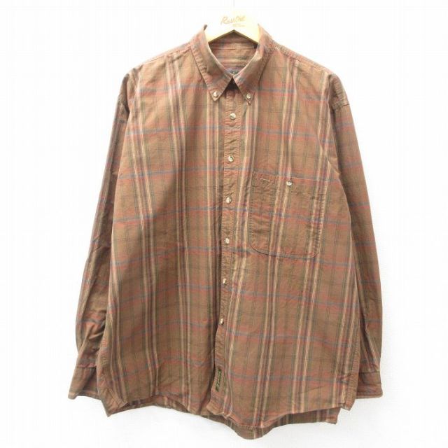 XL★古着 ティンバーランド 長袖 ブランド シャツ メンズ 90年代 90s 大きいサイズ コットン ボタンダウン 茶他 ブラウン チェック 25feb22 中古 トップス