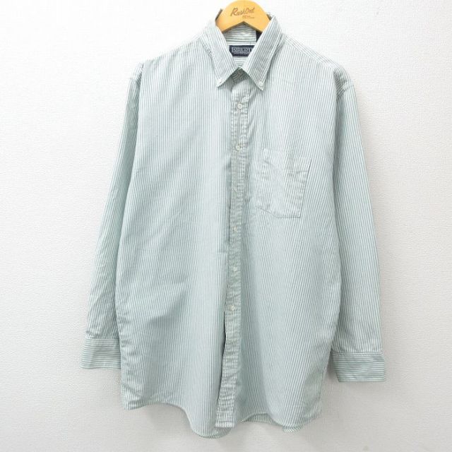 XL★古着 ランズエンド 長袖 ブランド シャツ メンズ 90年代 90s オックスフォード 大きいサイズ ボタンダウン USA製 緑他 グリーン ストライプ 25feb22 中古 トップス