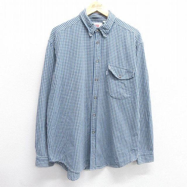 L★古着 リーバイス Levis 長袖 ブランド シャツ メンズ コットン ボタンダウン 青他 ブルー チェック 25feb22 中古 トップス