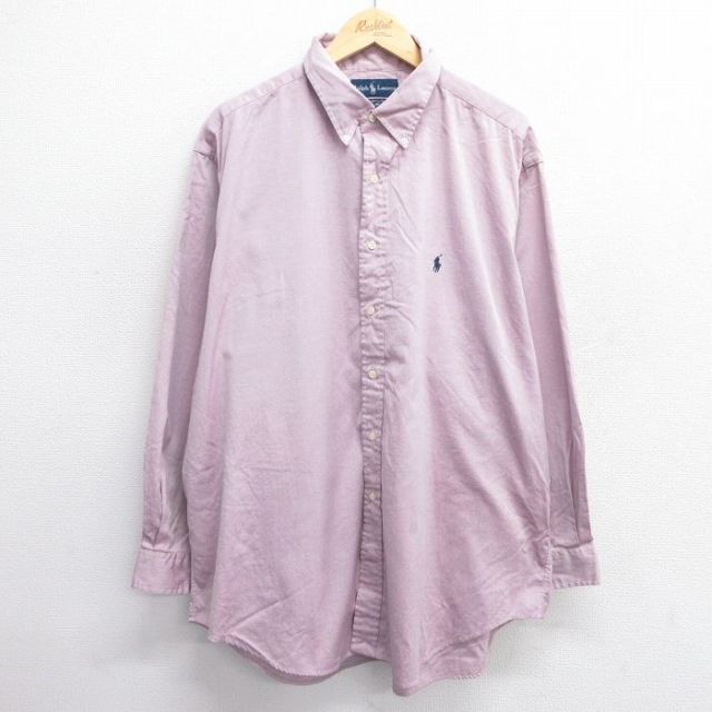 XL★古着 ラルフローレン Ralph Lauren 長袖 ブランド シャツ メンズ 90年代 90s YARMOUTH ワンポイントロゴ オックスフォード 大きいサイズ ロング丈 コットン エンジ系 25feb22 中古 トップス