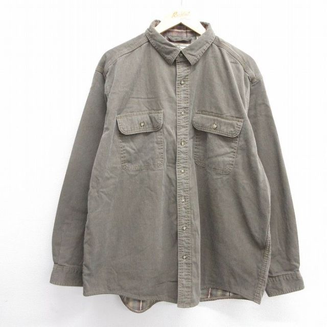 XL★古着 エルエルビーン LLBEAN 長袖 ブランド シャツ メンズ 00年代 00s コットン カナダ製 濃緑系 グリーン 内側フランネル 25feb22 中古 トップス