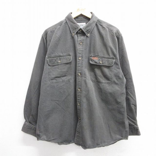 XL★古着 カーハート Carhartt 長袖 ブランド シャツ メンズ コットン ボタンダウン 緑系 グリーン 25feb22 中古 トップス