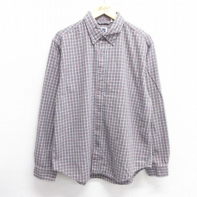 L★古着 ギャップ GAP 長袖 ブランド シャツ メンズ コットン ボタンダウン グレー他 チェック 25feb25 中古 トップス