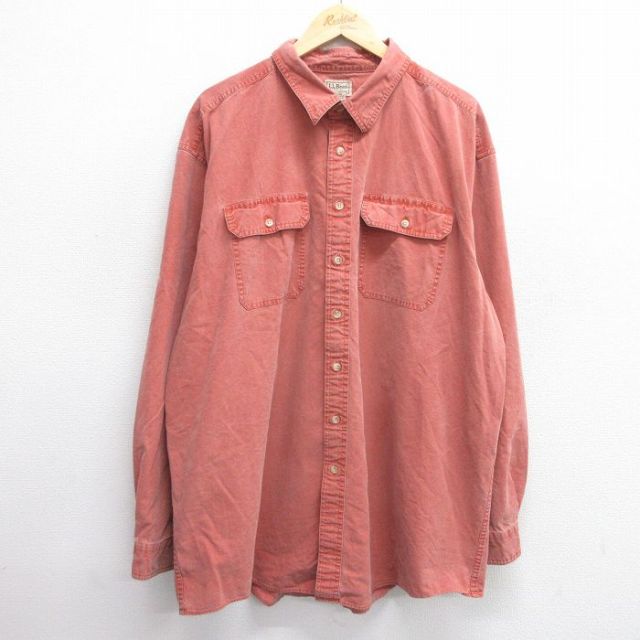 【50%OFF】XL★古着 エルエルビーン LLBEAN 長袖 ブランド シャツ メンズ 00年代 00s 大きいサイズ ロング丈 コットン オレンジ系 25feb25 中古 トップス