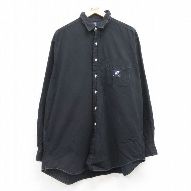 XL★古着 ラルフローレン Ralph Lauren 長袖 ブランド シャツ メンズ ワンポイントロゴ LOWELL SPORT 大きいサイズ コットン 黒 ブラック 25feb25 中古 トップス