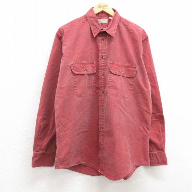 【50%OFF】XL★古着 エルエルビーン LLBEAN 長袖 ブランド シャツ メンズ 80年代 80s コットン USA製 エンジ 25feb25 中古 トップス