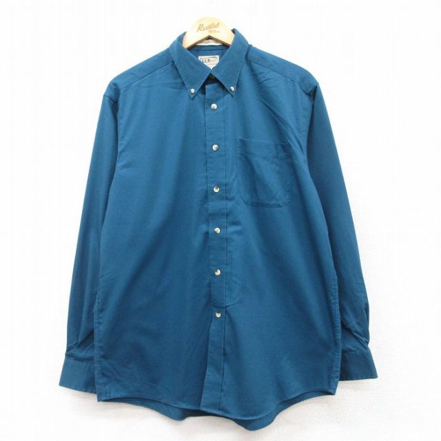 L★古着 エルエルビーン LLBEAN 長袖 ブランド シャツ メンズ 00年代 00s コットン ボタンダウン 青緑 25feb25 中古 トップス