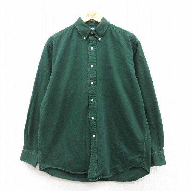 XL★古着 ラルフローレン Ralph Lauren 長袖 ブランド シャツ メンズ 90年代 90s ワンポイントロゴ BLAKE 大きいサイズ コットン ボタンダウン 緑 グリーン 25feb25 中古 トップス