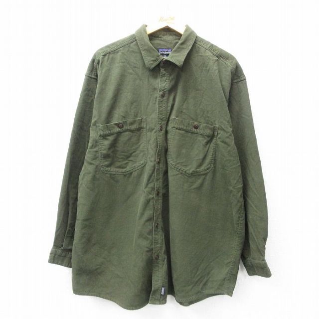 XL★古着 パタゴニア patagonia 長袖 ブランド シャツ メンズ 00年代 00s コーデュロイ 大きいサイズ ロング丈 コットン 緑 グリーン 【spe】 25feb26 中古 トップス