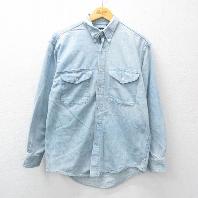 M★古着 ギャップ GAP 長袖 ブランド シャツ メンズ 90年代 90s コットン ボタンダウン USA製 薄紺 ネイビー デニム 25feb26 中古 トップス