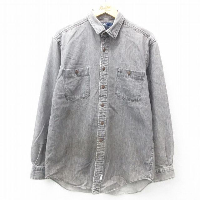 XL★古着 ラルフローレン Ralph Lauren 長袖 ブランド シャツ メンズ 90年代 90s ロング丈 コットン グレー デニム 25feb26 中古 トップス