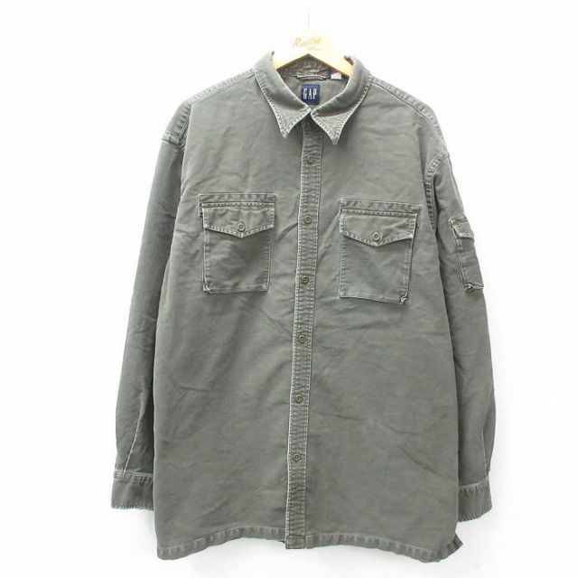 【50%OFF】XL★古着 ギャップ GAP 長袖 ブランド シャツ メンズ 00年代 00s 大きいサイズ ロング丈 コットン 緑 グリーン 25feb26 中古 トップス