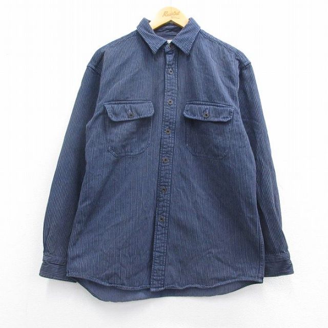 XL★古着 エルエルビーン LLBEAN 長袖 ブランド シャツ メンズ 00年代 00s 紺他 ネイビー ストライプ 25feb27 中古 トップス