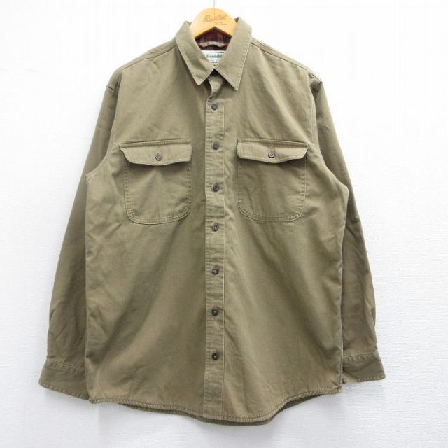 XL★古着 エルエルビーン LLBEAN 長袖 ブランド シャツ メンズ 00年代 00s コットン 緑系 グリーン 内側フランネル 25feb27 中古 トップス