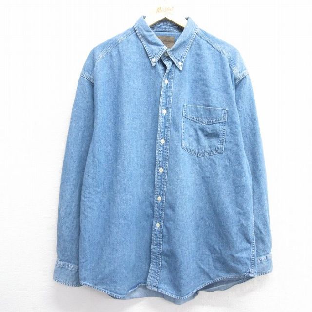 XL★古着 ギャップ GAP 長袖 ブランド シャツ メンズ 00年代 00s ロング丈 コットン ボタンダウン 紺 ネイビー デニム 25feb28 中古 トップス