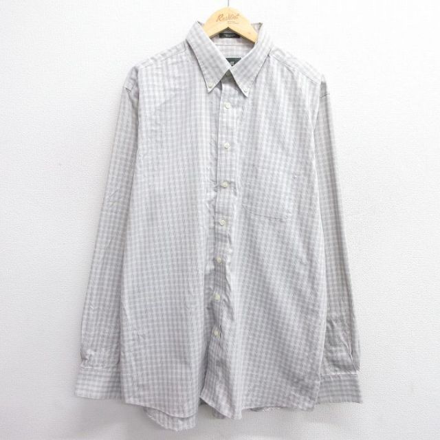 XL★古着 エディーバウアー 長袖 ブランド シャツ メンズ 大きいサイズ ロング丈 コットン ボタンダウン グレー系他 チェック 25feb28 中古 トップス