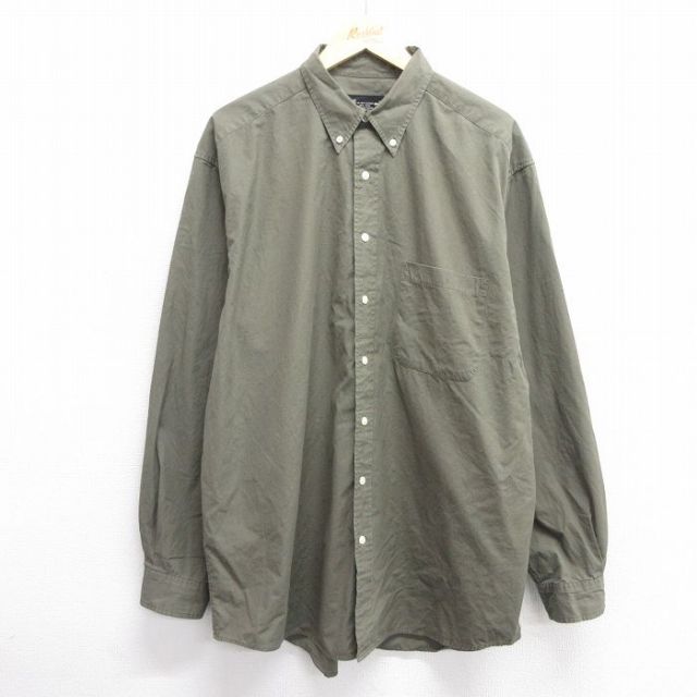 XL★古着 エディーバウアー 長袖 ブランド シャツ メンズ 00年代 00s 大きいサイズ ロング丈 コットン ボタンダウン 緑系 グリーン 25feb28 中古 トップス