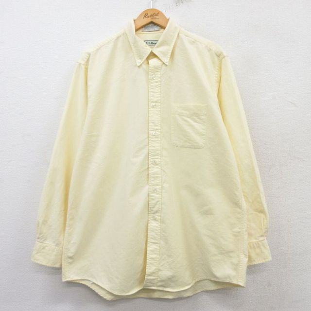 XL★古着 エルエルビーン LLBEAN 長袖 ブランド シャツ メンズ 90年代 90s 大きいサイズ ロング丈 コットン ボタンダウン 黄 イエロー 25mar04 中古 トップス