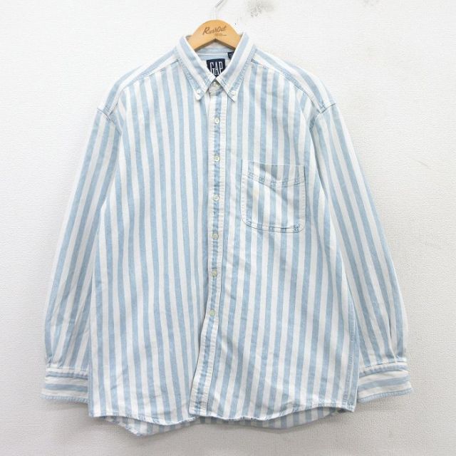 L★古着 ギャップ GAP 長袖 ブランド シャツ メンズ 90年代 90s コットン ボタンダウン 白他 ホワイト ストライプ 【spe】 25mar04 中古 トップス